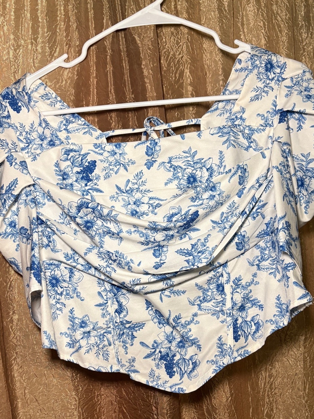 Blue Floral Off-Shoulder Women’s Top